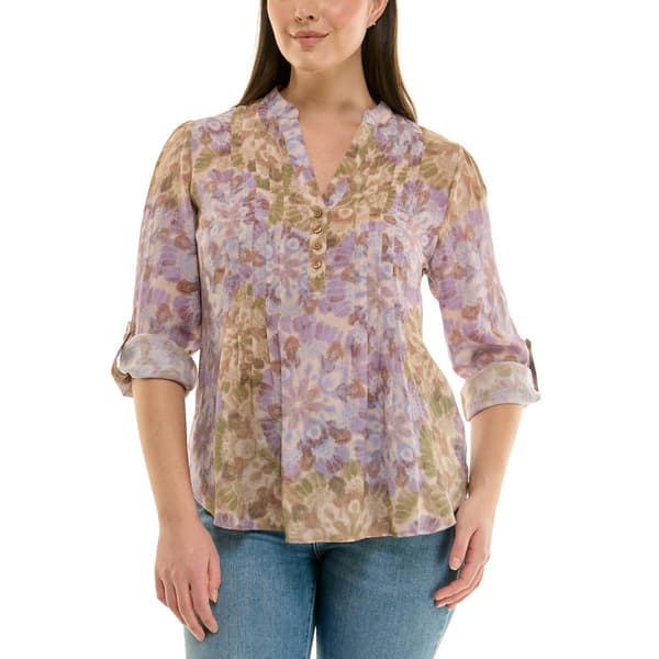 Womens Zac & Rachel Roll Sleeve Watercolor Floral Plt Front - image 