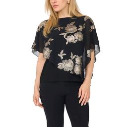 Petites MSK Foil Print Asymmetric Poncho Top
