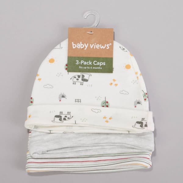 Baby Boy (NB-6M) baby views(R) 3pk. Farm Cow Caps - image 