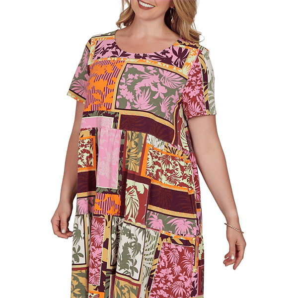 Plus Size Ruby Rd. Sedona Escape Tropical Patchwork Shift Dress