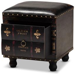 Baxton Studio Charlier Wood Storage Ottoman w/ Book Spine Drawer