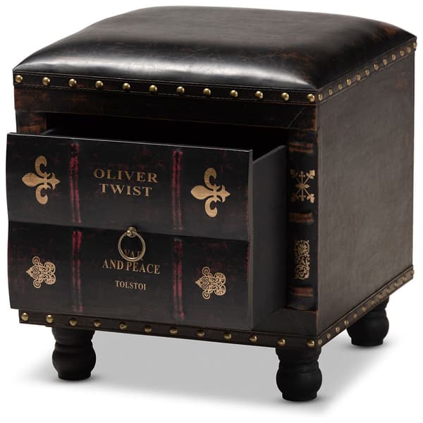 Baxton Studio Charlier Wood Storage Ottoman w/ Book Spine Drawer