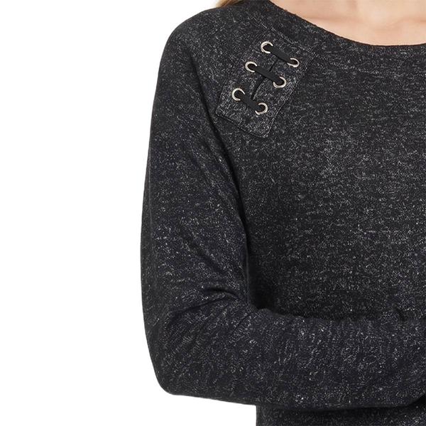 Petite NY Collection Long Raglan Sleeve Space Dye Hacci Top