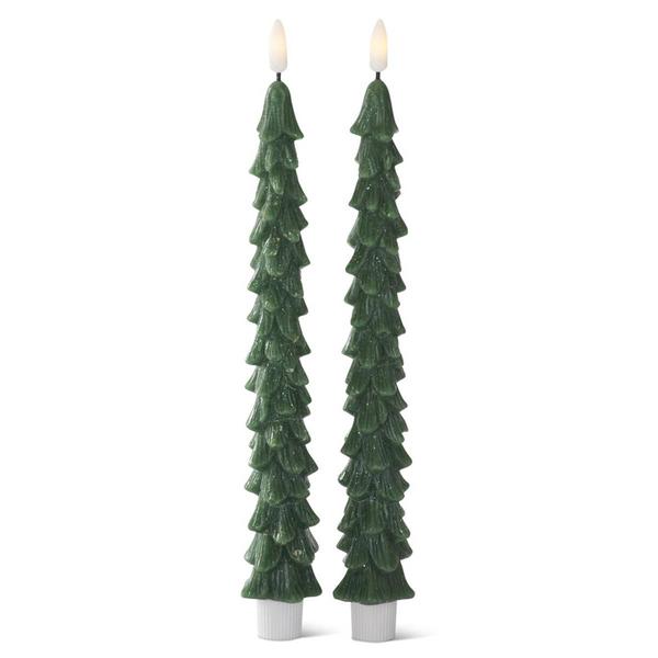 K&K Interiors Wax LED Christmas Tree Taper Candle w/ Timer - image 