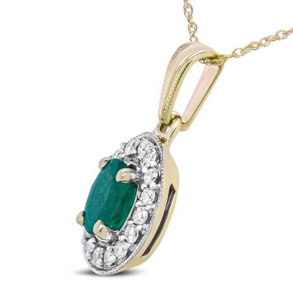 Haus of Brilliance 14kt. Gold Green Emerald & Diamond Pendant