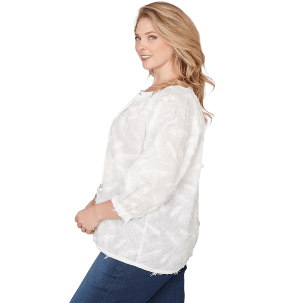 Plus Size Skye’s the Limit Fresh Start Feather Embroidery Blouse
