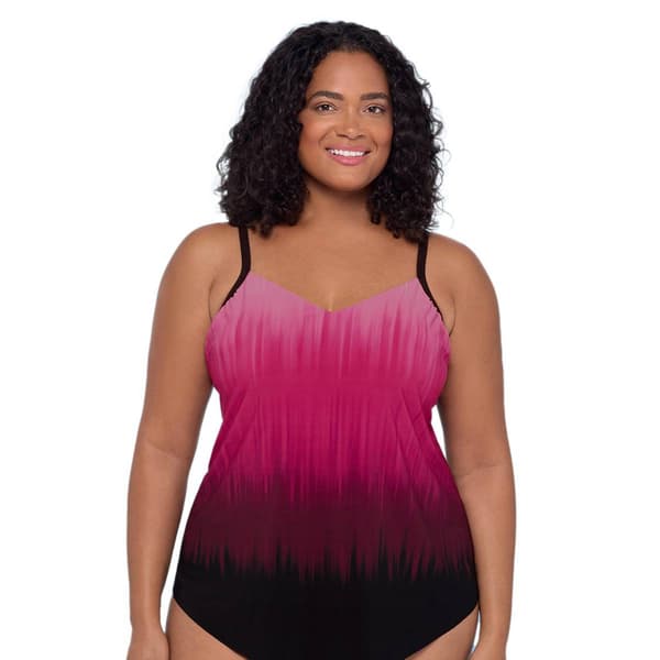 Plus Size TrimShaper Rose Ombre Hanky Hem Tankini Swim Top - image 