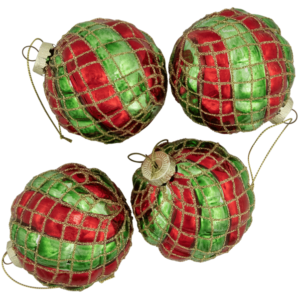 Northlight 4ct. Glitter Lattice Striped Christmas Ball Ornaments