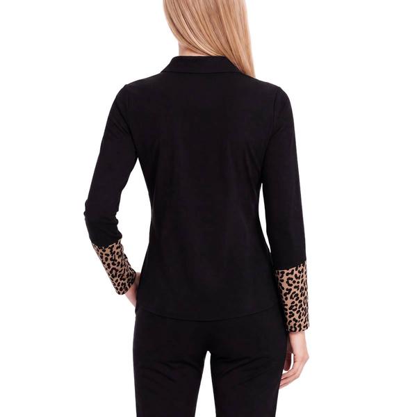 Womens NY Collection Long Sleeve Leopard Button Front Blouse