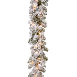 National Tree 9ft. Snowy Camden Garland with Clear Lights