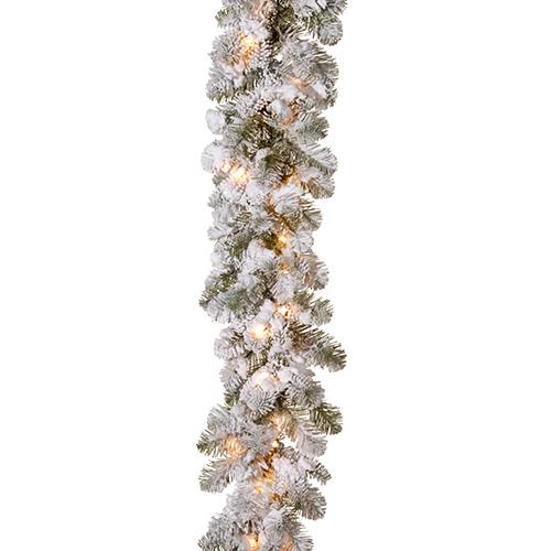 National Tree 9ft. Snowy Camden Garland with Clear Lights