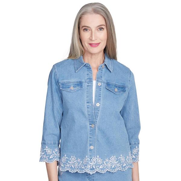 Womens Alfred Dunner Flower Power Floral Embroidery Jacket - image 