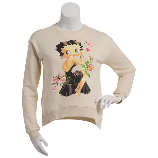Juniors Freeze Betty Boop with Flowers Crew Neck Sweatshirt - image 