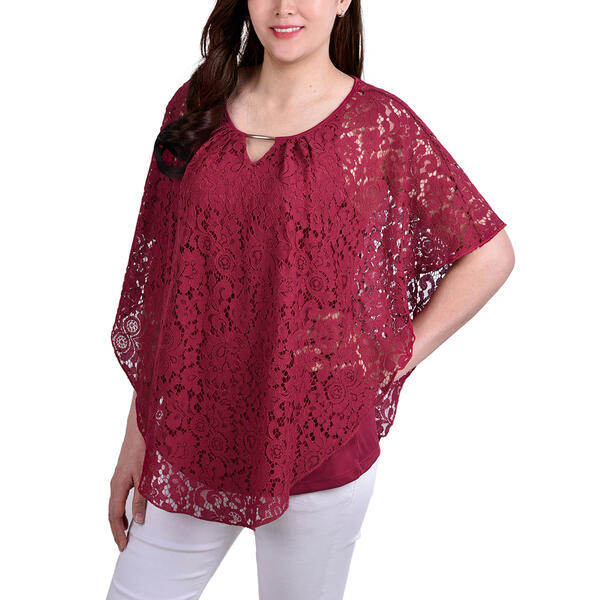 Petite NY Collection Lace Poncho Blouse - image 