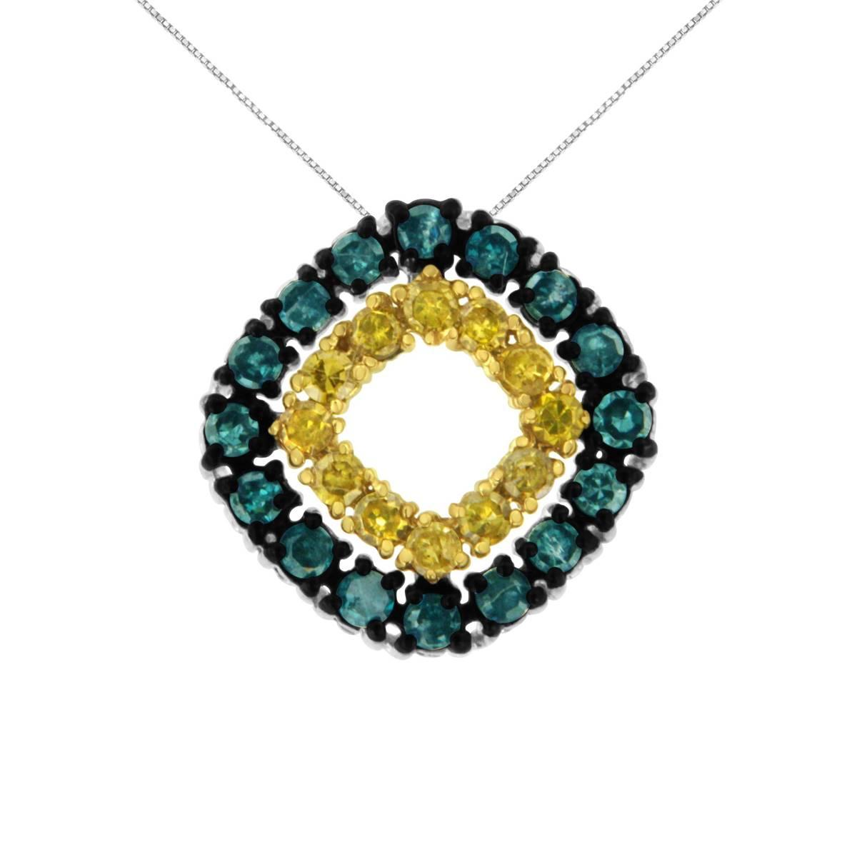 Haus of Brilliance 1/2ctw. Blue and Yellow Diamond Pendant