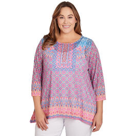 Plus Size Ruby Rd. Bright Blooms Knit Embroidered Geo Top