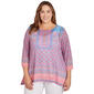 Plus Size Ruby Rd. Bright Blooms Knit Embroidered Geo Top - image 1