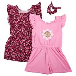 Toddler Girl Young Hearts 2pk. Daisy Floral Rompers w/ Scrunchie