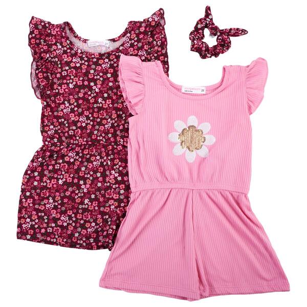 Toddler Girl Young Hearts 2pk. Daisy Floral Rompers w/ Scrunchie - image 