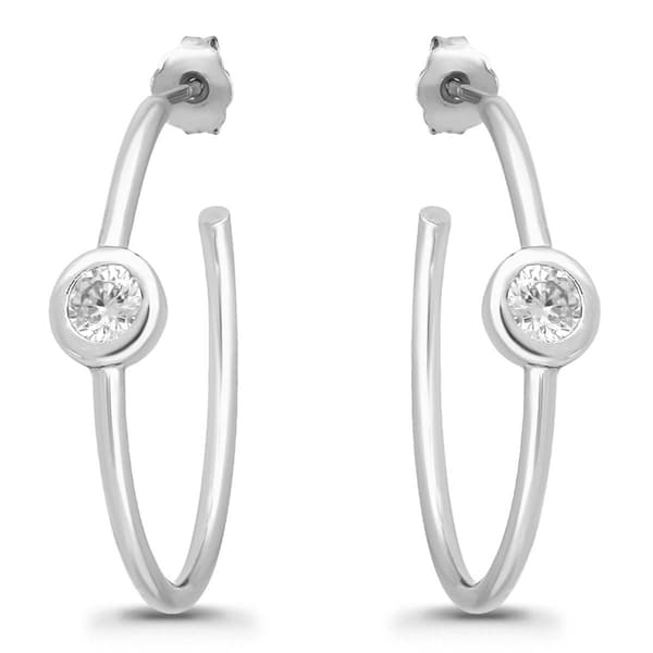 Designs By FMC Sterling Silver Round Bezel CZ Hoop Earrings