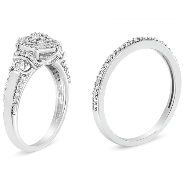 Haus of Brilliance Diamond Cluster & Halo Wedding Band Set