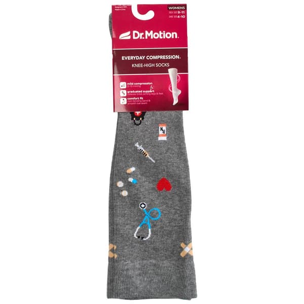 Womens Dr. Motion Medical Grey Compression Knee High Socks