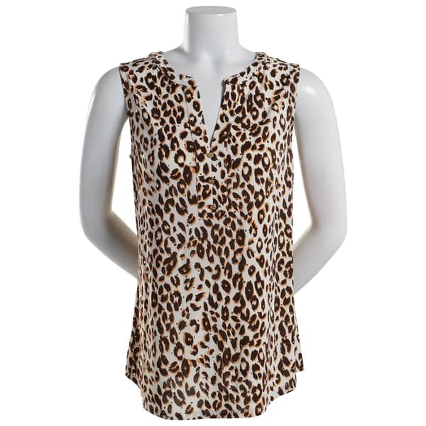 Womens Emily Daniels Sleeveless Disco Dot Leopard Henley Top - Boscov's