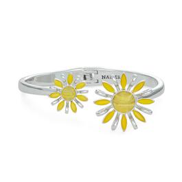Napier Silver-Tone & Yellow Flowers Bangle Bracelet