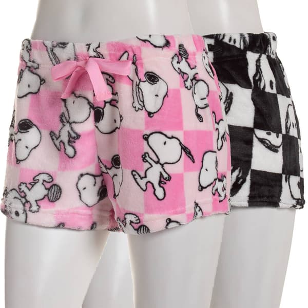 Womens Peanuts(tm) 2pk. Snoopy Checkered Plush Pajama Shorts