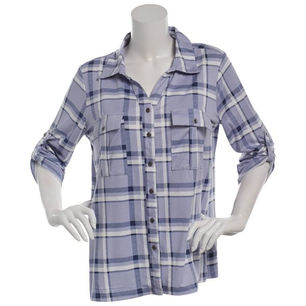Plus Size Hasting & Smith 3/4 Roll Tab Sleeve Galia Plaid Blouse - image 