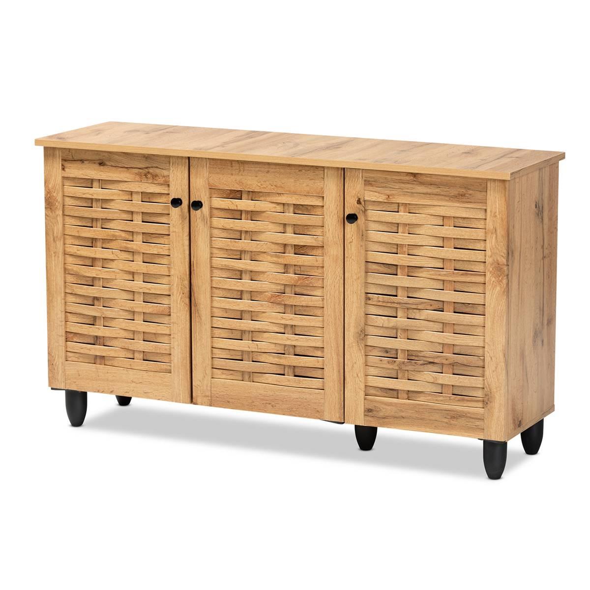 Baxton Studio Winda Oak Brown Wood 3-Door Shoe Cabinet