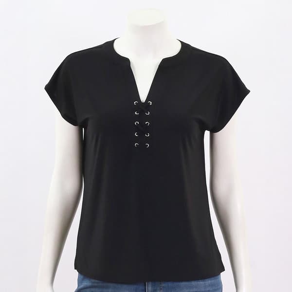 Womens 89th & Madison Short Sleeve Faux Lace Dolman Top - image 