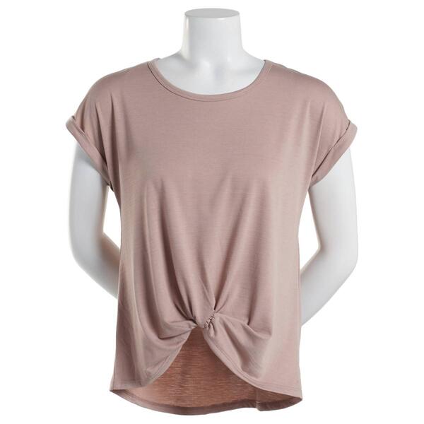 Juniors Pink Rose Highline Jersey Knit Twist Front Tee - image 