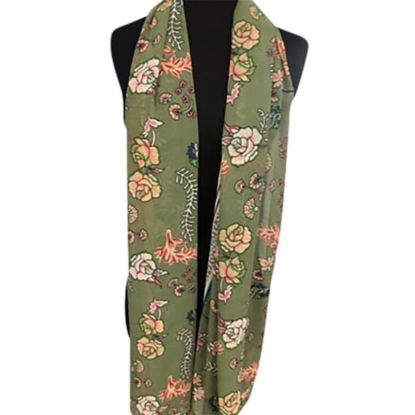 Womens Renshun Fun Floral Pearl Silk Oblong Scarf - Green