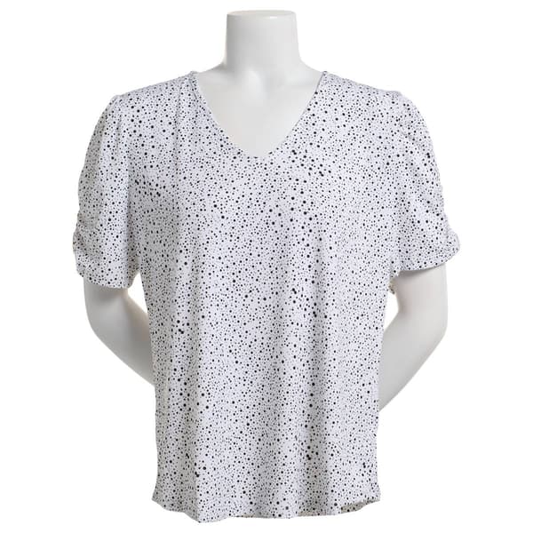 Womens Adrianna Papell Short Sleeve Scattered Dot Blouse