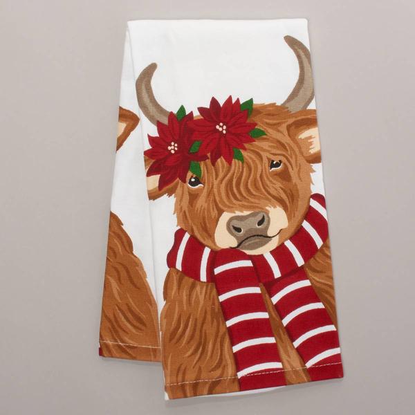 Poinsettia Cow Dual Kitchen Towel - image 
