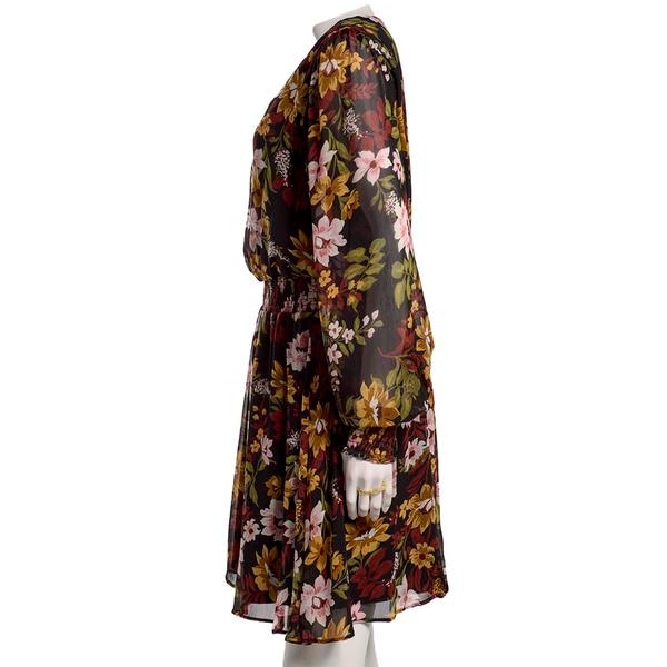 Petite MSK Long Sleeve Floral V-Neck Chiffon A-Line Dress