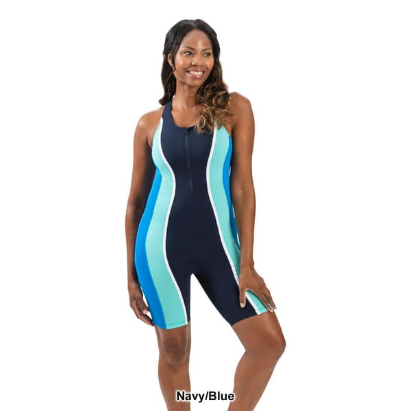 Womens Dolfin Aquashape Color Block Zip Front Aquatard Swimsuit