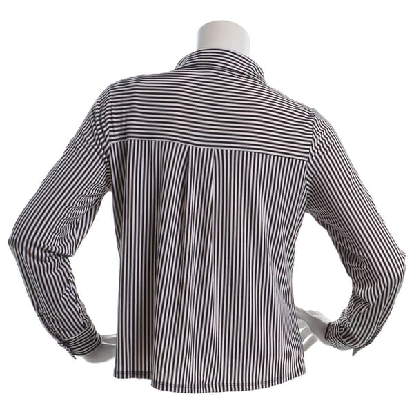 Womens Adrianna Papell Long Sleeve Stripe Button Front Blouse