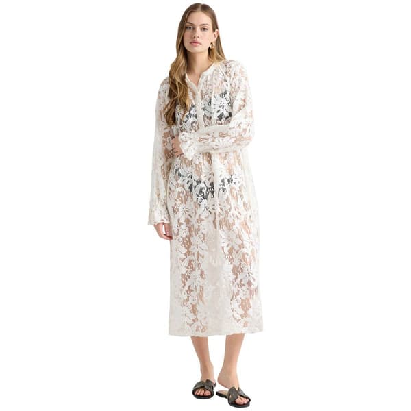 Womens NVLT Long Sleeve Floral Lace V Neck Cover Up Dress