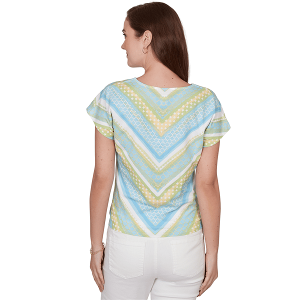 Womens Hearts of Palm Aqua Fresh Tie Front Chevron Blouse