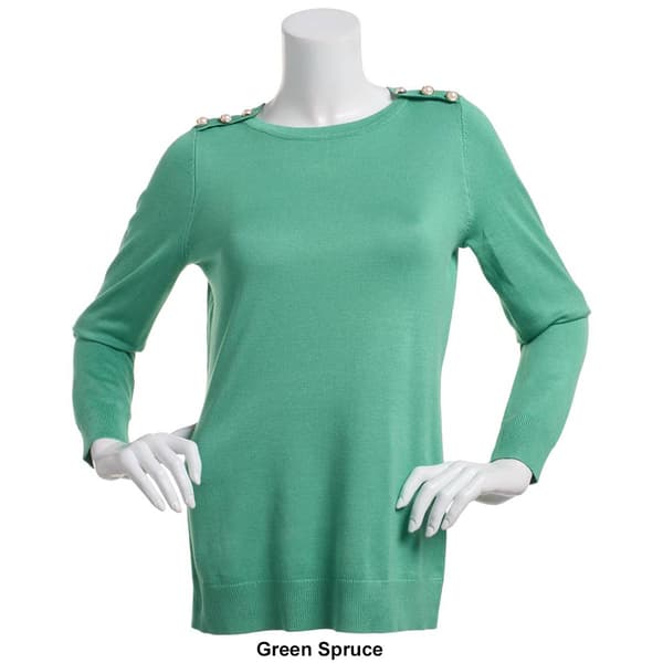 Womens By Design Long Sleeve Pearl Shoulder Trim Sweater