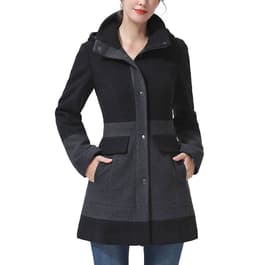 Womens BGSD Color Block Hooded Wool Blended Coat