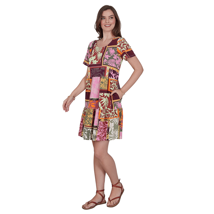 Petite Ruby Rd. Sedona Escape Tropical Patchwork Shift Dress