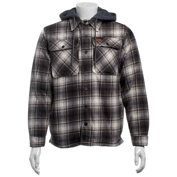 Mens Mountain Ridge Plaid Polar Fleece Jacket - Grey/White