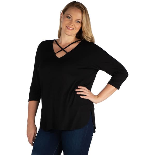 Plus Size 24/7 Comfort Apparel Criss Cross Round Hemline Tunic