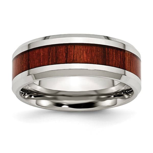 Mens Gentlemen's Classics&#40;tm&#41; Red Wood Enamel Inlay Wedding Band - image 