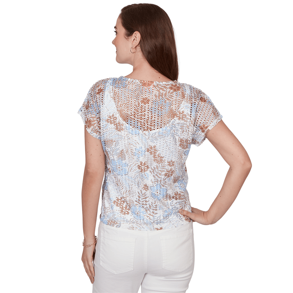 Womens Hearts of Palm Cool & Collected Textured Open Knit Blouse