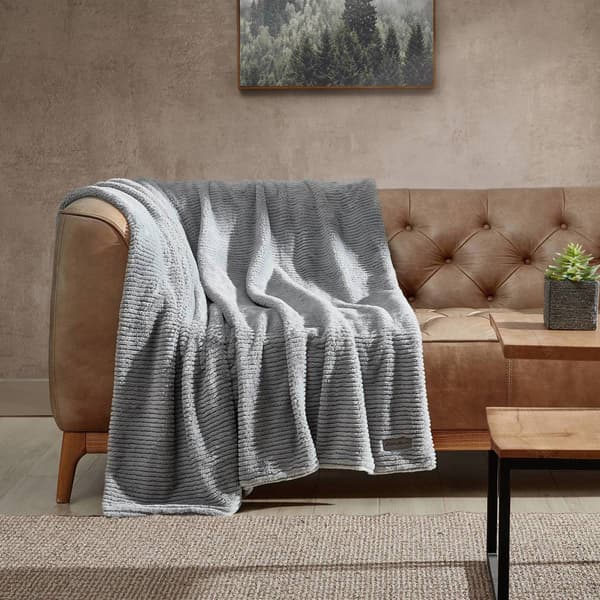 Eddie Bauer Ribbed Texture Stripe Solid Fleece Reversible Throw