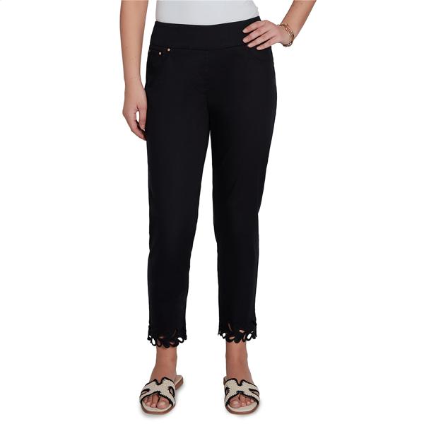 Womens Ruby Rd.Tropical Noir Embroidered Cutout Tencel Denim - image 